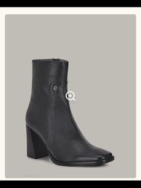 Women's Black Leather Block Heel Ankle Boot
